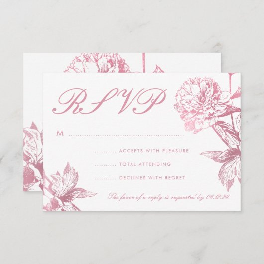 Eenvoudig Roos Goud Moderne Bloemen Huwelijk RSVP (Voorkant / Achterkant)