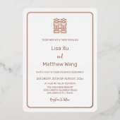 Eenvoudig Roos Goud Wit Chinees Bruiloft Folie Uitnodiging (Voorkant)