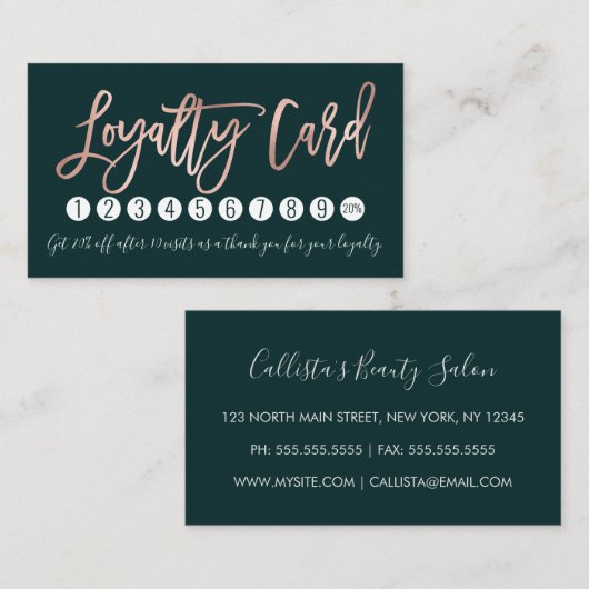 Eenvoudig Roos Gouden Emerald Groen Moderne Typogr Klantenkaartje (Voorkant / Achterkant)