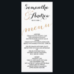 Eenvoudig roos gouden folie chique bruiloft menu<br><div class="desc">Eenvoudig roos gouden folie chique bruiloft diner menu. Aangepaste moderne,  chique en elegante faux roos gouden folie en typografie met witte penseelstreken streepjespatroon met luxe faux roos gouden streepjespatroon op de achterkant.</div>