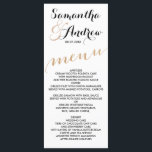 Eenvoudig roos gouden folie chique bruiloft menu<br><div class="desc">Eenvoudig roos gouden folie chique bruiloft diner menu. Aangepaste moderne, chique en elegante faux roos gouden folie en typografie met witte penseelstreken streepjespatroon met luxe faux roos gouden streepjespatroon op de achterkant.</div>