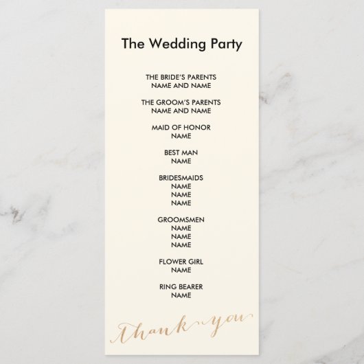 Eenvoudig roos gouden folie chique bruiloft progra programmakaart (Achterkant)