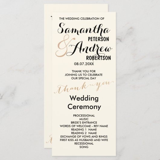 Eenvoudig roos gouden folie chique bruiloft progra programmakaart (Voorkant / Achterkant)