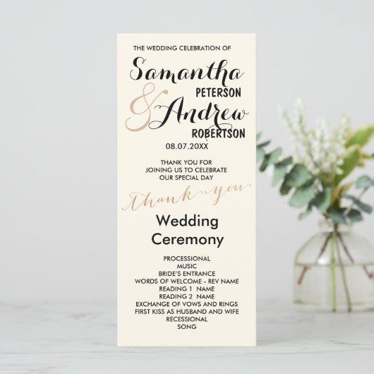 Eenvoudig roos gouden folie chique bruiloft progra programmakaart (Staand voorkant)