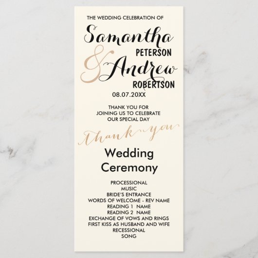 Eenvoudig roos gouden folie chique bruiloft progra programmakaart (Voorkant)