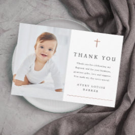 Eenvoudig Roos Gouden Kruis Foto Religieus Doopsel Bedankkaart