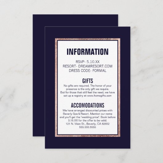 Eenvoudig Roos gouden marineverbindingen - details Informatiekaartje (Voorkant / Achterkant)