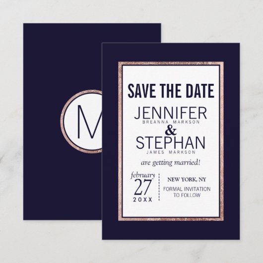 Eenvoudig Roos gouden marineverbindingen Save The Date (Voorkant / Achterkant)