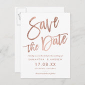 Eenvoudig roos gouden script, wittekic, sla de dat aankondigingskaart (Voorkant / Achterkant)