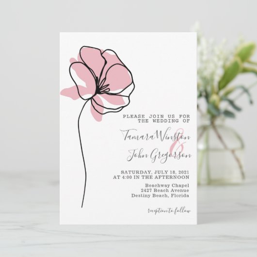 Eenvoudig Roos goudflens tekenlijn voor huwelijk I Kaart (Staand voorkant)