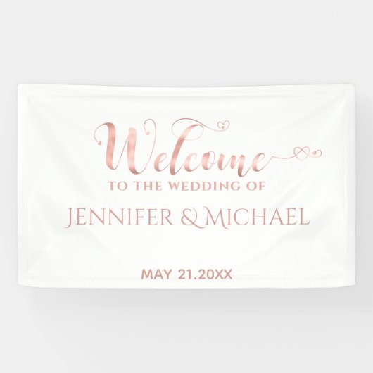 Eenvoudig roos goudkalligrafie hartsbruiloft spandoek (Horizontaal)