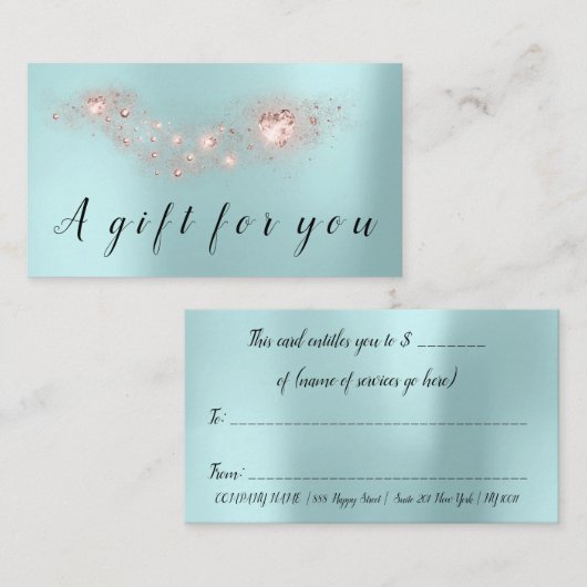 Eenvoudig Roos hart cadeau certificaat klein blauw (Voorkant / Achterkant)