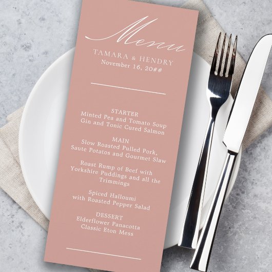 Eenvoudig Roos met kalligrafie - Gold Wedding Menu