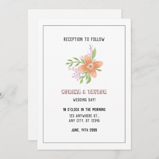 Eenvoudig Roos met witte bruiloft Kaart (Voorkant / Achterkant)