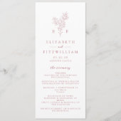 Eenvoudig Roos Roze Kersenbloesem Monogram Huwelij Programmakaart (Voorkant)