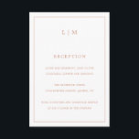 Eenvoudig Roos Roze Monogram Elegante bruiloft Informatiekaartje<br><div class="desc">Eenvoudige Wedding Enclosure-kaart met een modern maar elegant ontwerp met twee Letter-monogram bovenaan en uw ontvangstinformatie omgeven door een dunne rand. Alle ontwerpelementen staan in faux roos gold en kunnen worden gewijzigd in het ontwerpgereedschap. Een stijlvol en stijlvol ontwerp dat ideaal is voor een minimalistisch koppel. Deze behuizingskaarten zijn een...</div>