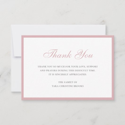 Eenvoudig Roos roze sympathie begrafenis Bedankkaart (Voorkant)