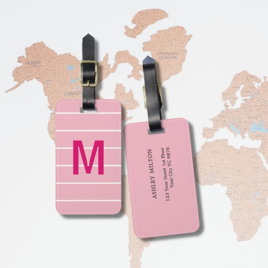 Eenvoudig Roos Wit Lijnen Roze Vet Monogram Bagagelabel