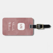 Eenvoudig rosy bruin monogram met naam bagagelabel (Voorkant horizontaal)