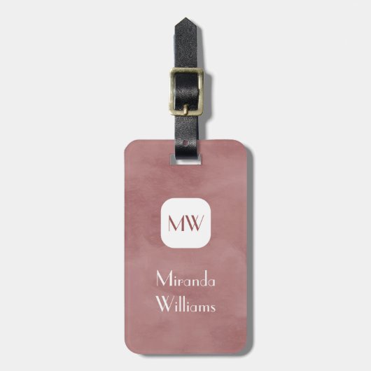 Eenvoudig rosy bruin monogram met naam bagagelabel (Voorkant verticaal)