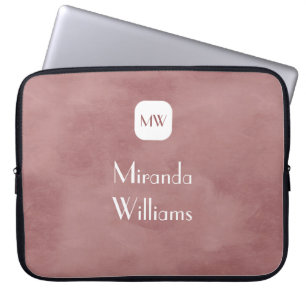 Eenvoudig rosy bruin monogram met naam laptop sleeve