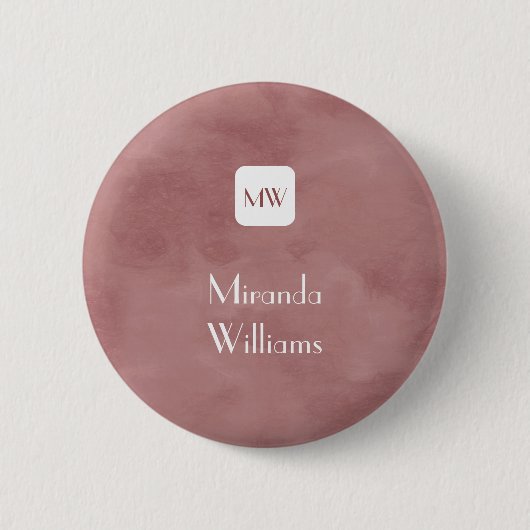 Eenvoudig rosy bruin monogram met naam ronde button 5,7 cm (Voorkant)