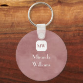 Eenvoudig rosy bruin monogram met naam sleutelhanger (Voorkant)