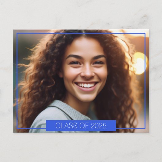 Eenvoudig Royal Blue Photo Afstuderen Briefkaart (Voorkant)
