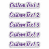 Eenvoudig Royal Paarse Script 5 regels tekst Sticker (Voorkant)