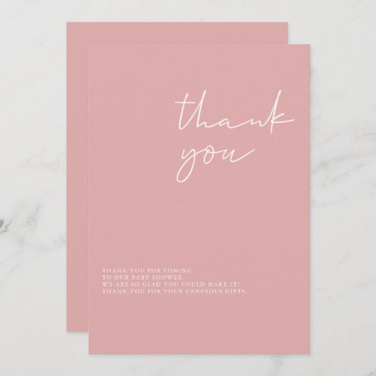 Eenvoudig roze Baby shower Hartelijk dank Kaart (Voorkant / Achterkant)