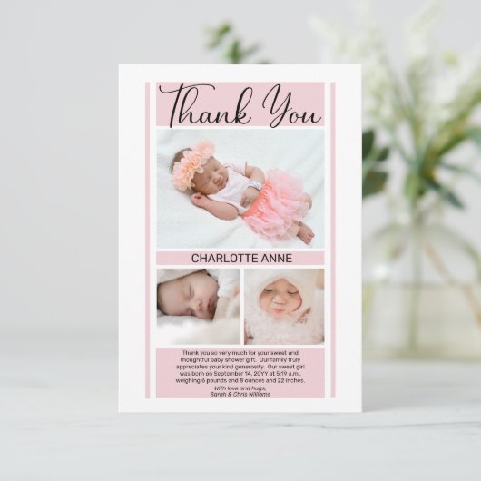 Eenvoudig, roze Baby shower meisje bedankt (Staand voorkant)