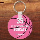 eenvoudig roze basketbalteam voor meisjes sleutelhanger (Voorkant)