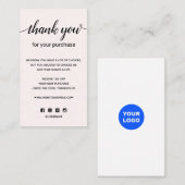 Eenvoudig roze bedankt voor je aankoop visitekaartje (Voorkant / Achterkant)