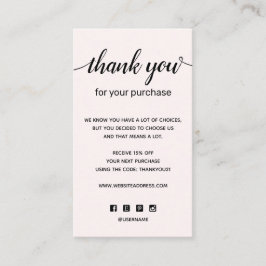 Eenvoudig roze bedankt voor je aankoop visitekaartje