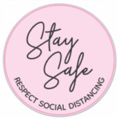 Eenvoudig roze blijf veilig met respect voor socia sticker (Voorkant)