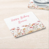 Eenvoudig roze bloemen verjaardagsfeestje kartonnen onderzetters (Schuin)