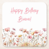 Eenvoudig roze bloemen verjaardagsfeestje kartonnen onderzetters (Voorkant)