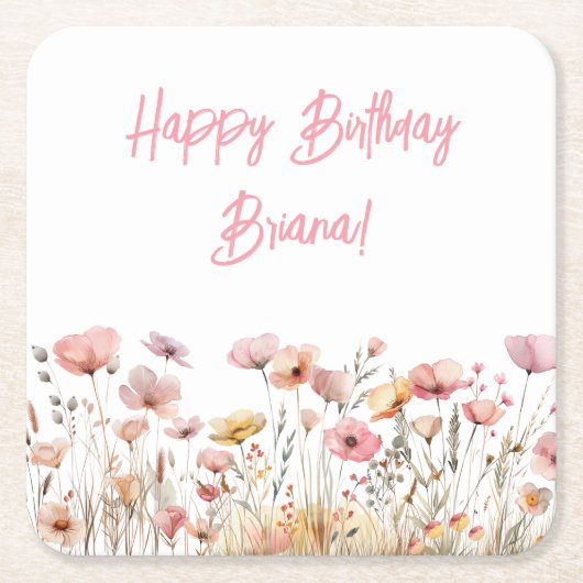 Eenvoudig roze bloemen verjaardagsfeestje kartonnen onderzetters (Voorkant)