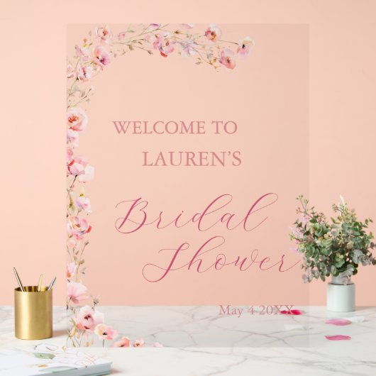 Eenvoudig roze bloementuin Vrijgezellenfeest Acryl Bord (Huwelijk)