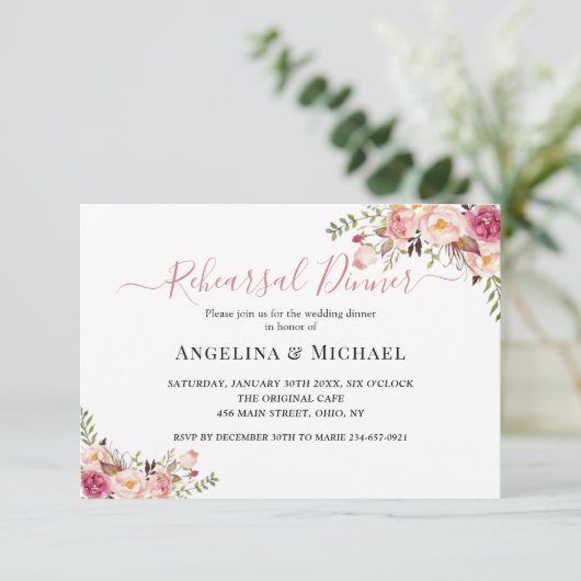 Eenvoudig Roze Bloemig Proefdinermenu voor de Brui Kaart (Staand voorkant)