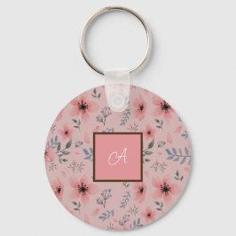 Eenvoudig Roze Bloempatroon Boho Monogram Sleutelhanger