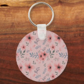 Eenvoudig Roze Bloempatroon Boho  Monogram Sleutelhanger (Achterkant)