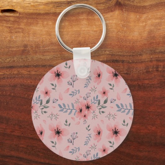 Eenvoudig Roze Bloempatroon Boho Monogram Sleutelhanger (Achterkant)