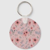 Eenvoudig Roze Bloempatroon Boho  Monogram Sleutelhanger (Achterkant)