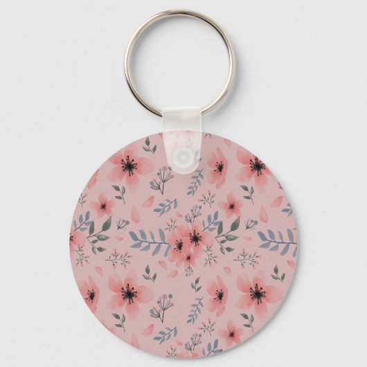 Eenvoudig Roze Bloempatroon Boho Monogram Sleutelhanger (Achterkant)
