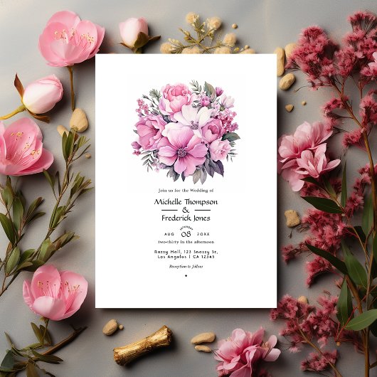 Eenvoudig Roze Bloemstuk Lente Bruiloft Kaart