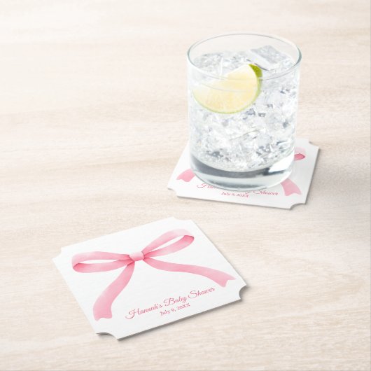 Eenvoudig Roze Bow Girly Baby shower Kartonnen Onderzetters (Insitu)