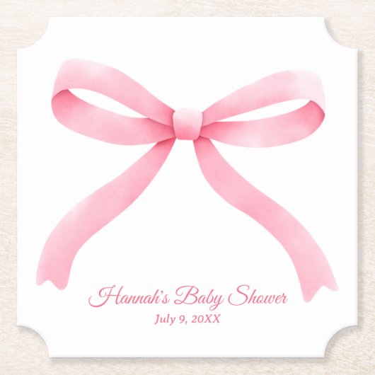 Eenvoudig Roze Bow Girly Baby shower Kartonnen Onderzetters (Voorkant)