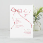 Eenvoudig Roze Bow Meisje Baby shower Kaart (Staand voorkant)