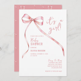 Eenvoudig Roze Bow Meisje Baby shower Kaart